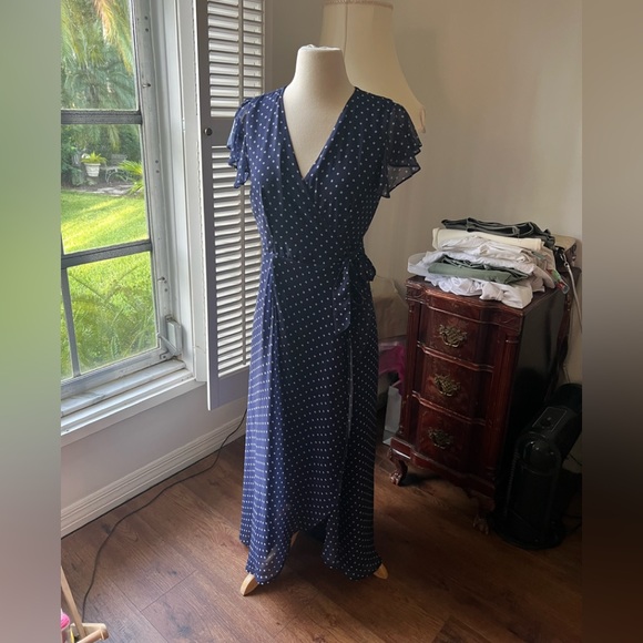 New York & Company Navy Polka Dot Maxi Dress by sweet pea xs - Picture 1 of 5